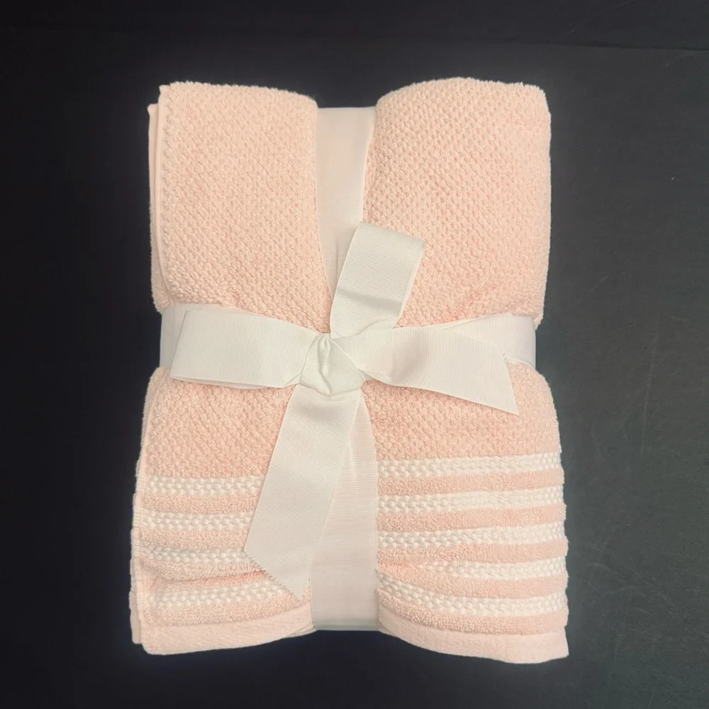 6pc TRULY LOU 100% Cotton Bath Towel Set - Dogwood Pink/White Stripes